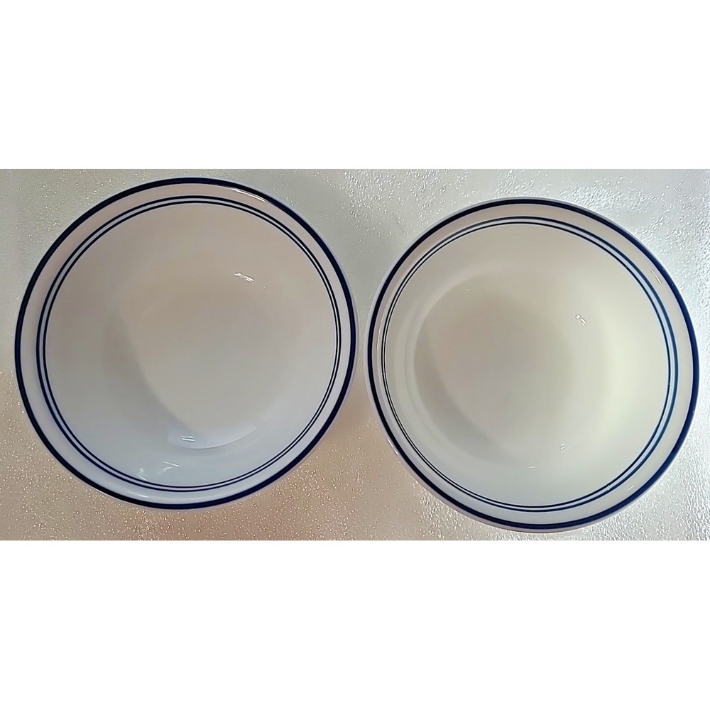 Set of 2 Vintage Corelle Classic Cafe Blue Triple Stripe 6.25" Cereal Soup Bowls